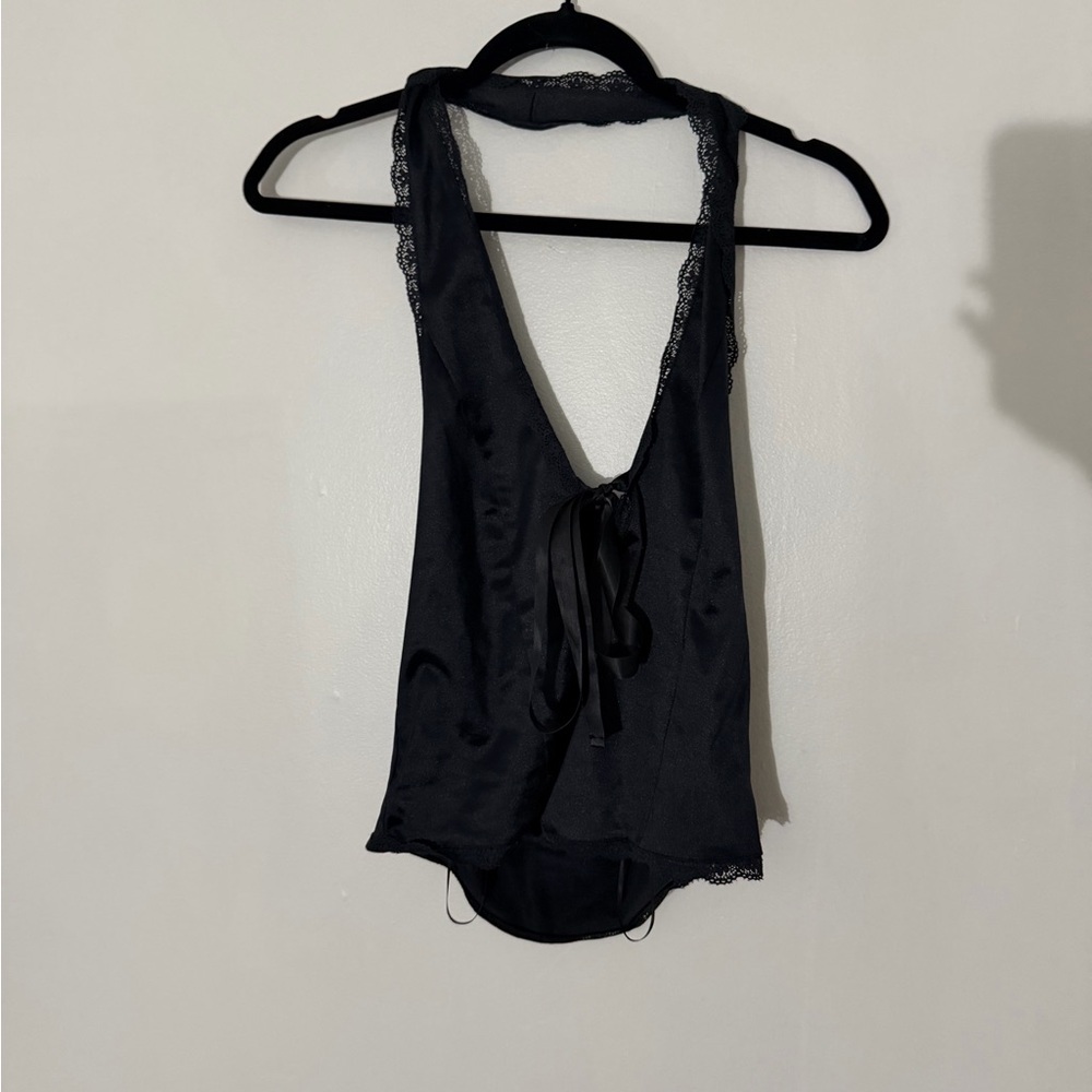 Urban Outfitters Black Lace Trim Halter Top